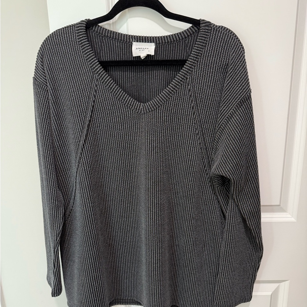 Charcoal Ribbed Knit Tunic Top